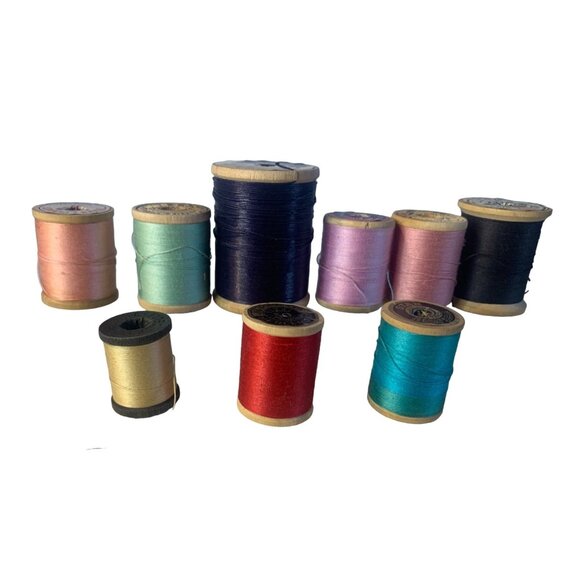 Vintage Sewing Thread Wood Spools set of 9 #14 - Picture 1 of 8